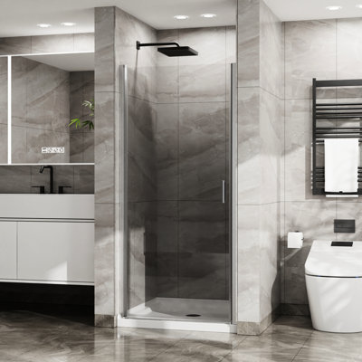34"x72" Swing Shower Door, 1/4" Tempered Glass In , Semi-, Waterproof, 90° Door Stopper Structure, Adjustable Width Semi- Pivot 34"x72", Glass, Water-, 180° Action