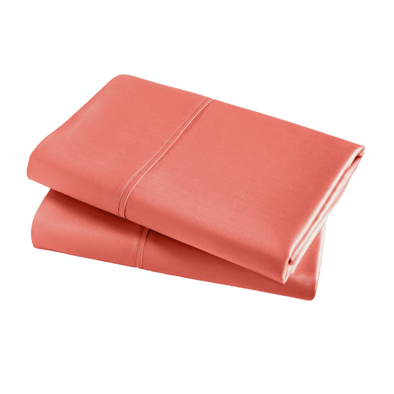 Luxury 700 Thread Count Certified Certified Egyptian Cotton Sateen Pillowcase, Standard, Coral