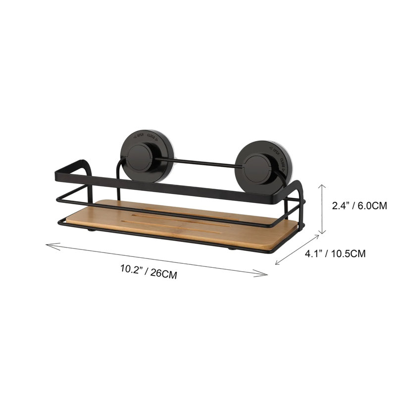 Tablette de rangement en bambou pour douche avec ventouses