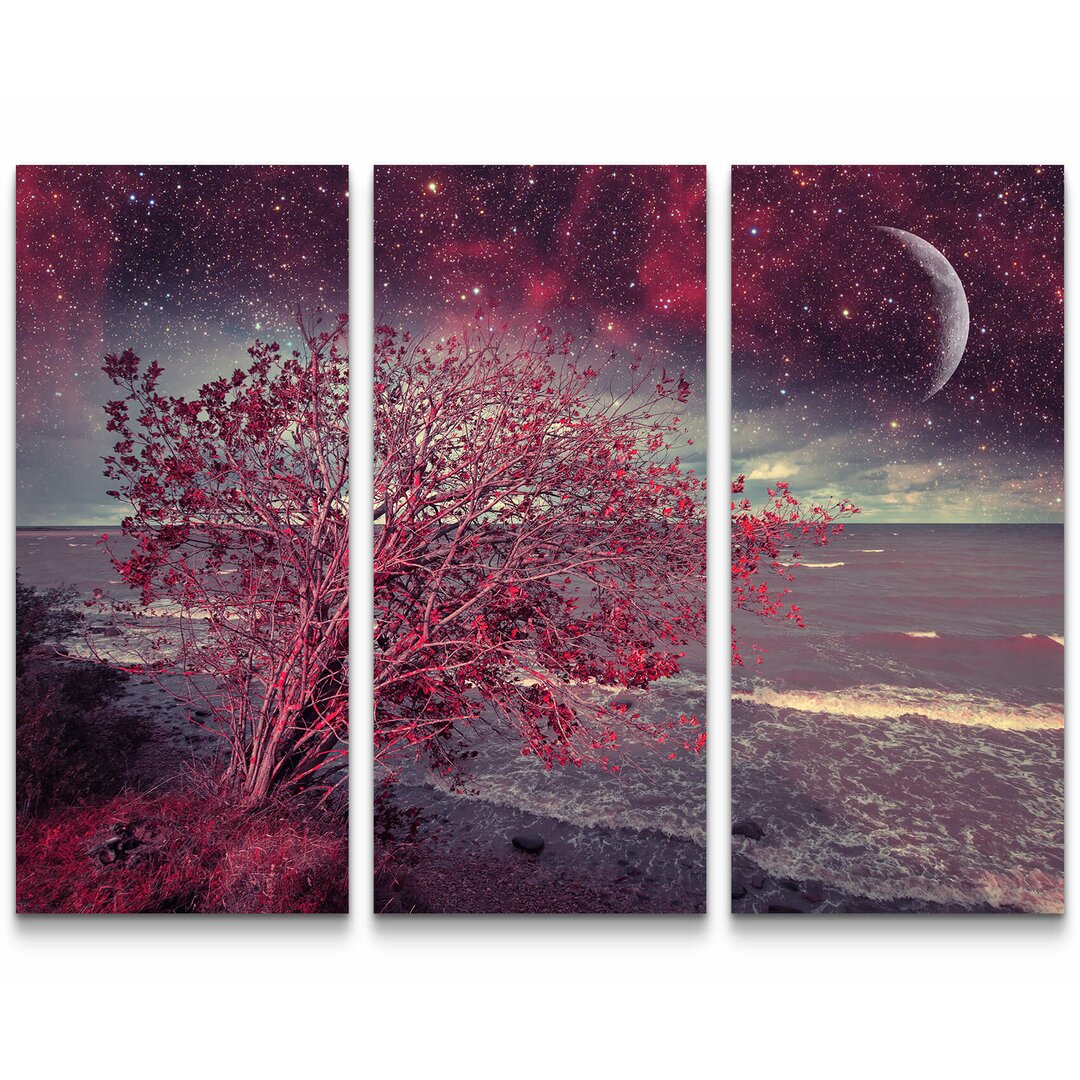 3-tlg. Leinwandbilder-Set Roter Baum bei Nacht