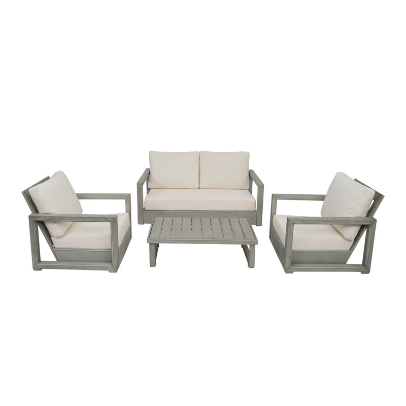 Donnie 4 Piece Sofa Seating Group with Cushions, Light Gray