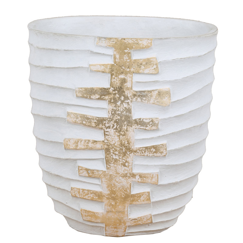 Vase de table en résine blanc / or, H 15,3 po x l 8,9 po x P 13,8 po