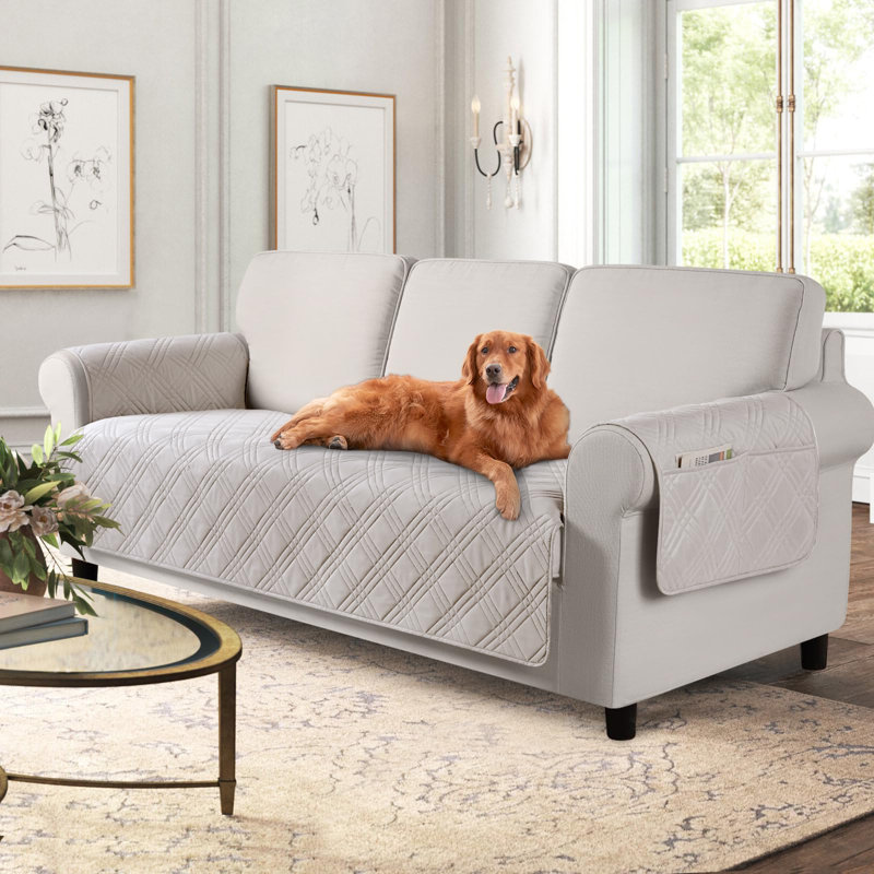 Archie & Oscar™ Waterproof Couch Covers With Non Slip Backing, Sofa Seat Covers With Side Pocket For 3 Cushion Couch Washable Dog Couch Cover Protector Sofa Slipcovers(Cream)