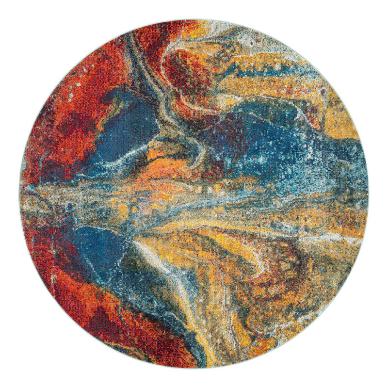 Ansela Washable Abstract Indoor Rug, Round 7'10"