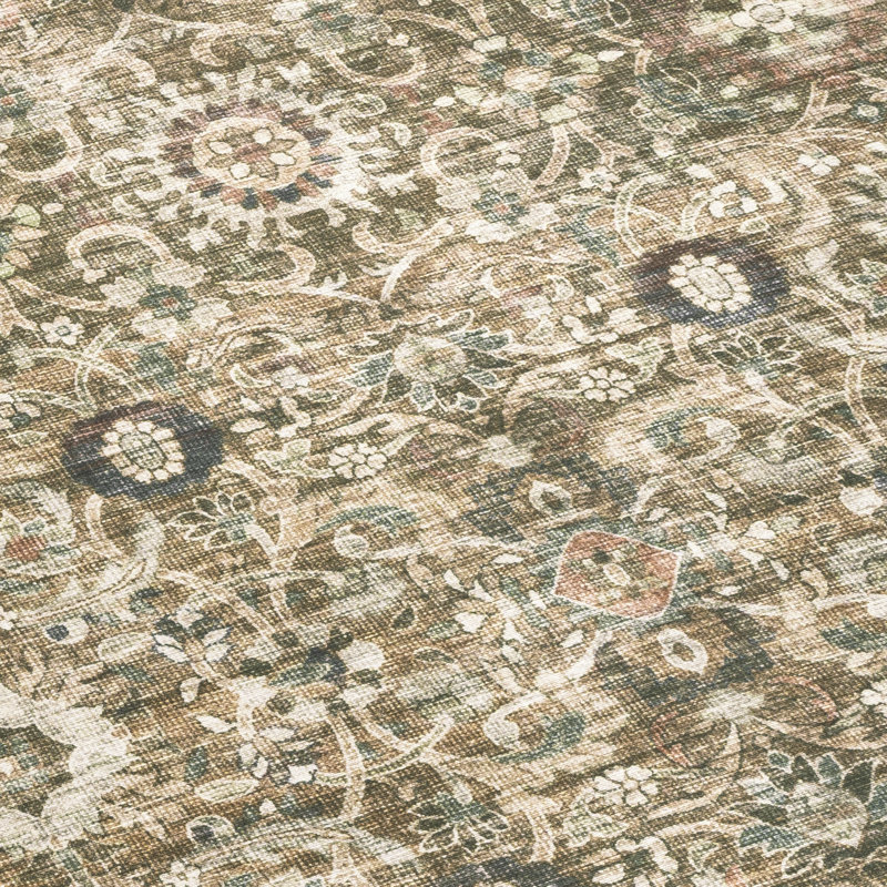 Myshawn Dua Distressed Border Brown Gray Beige Machine Washable Area Rug, Rectangle 5' x 7'