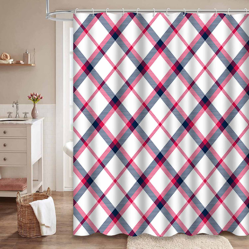 Rideau de douche à carreaux bleu marine avec 12 crochets, L 72 po x l 84 po