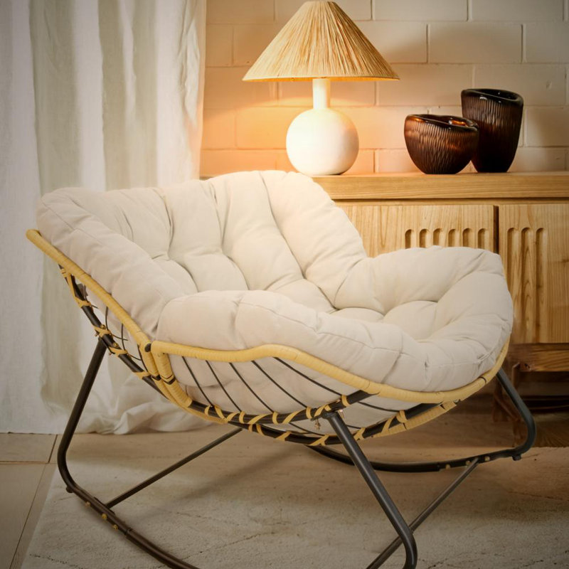 Chaise berçante en osier pour l'intérieur, Beige