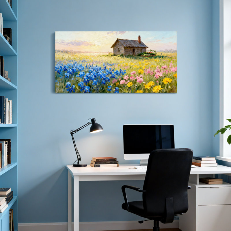 Plantes et fleurs campagne avec champ de fleurs colorées, H 16 po x l 32 po