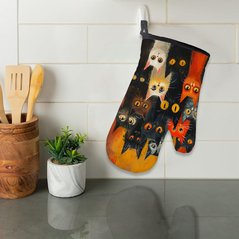 Brushy Cat Oven Mitt Cotton Twill
