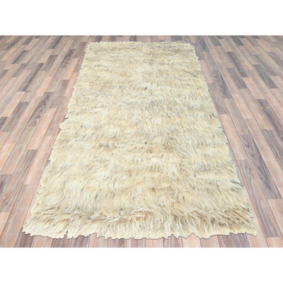 Tapis beige noué à la main de conception unique 3 pi 1 po x 5 pi 3 po New Age