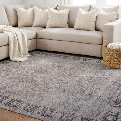 Elise Gray Vintage Rug – Machine Washable, Flat Pile Texture With Non-Slip Backing