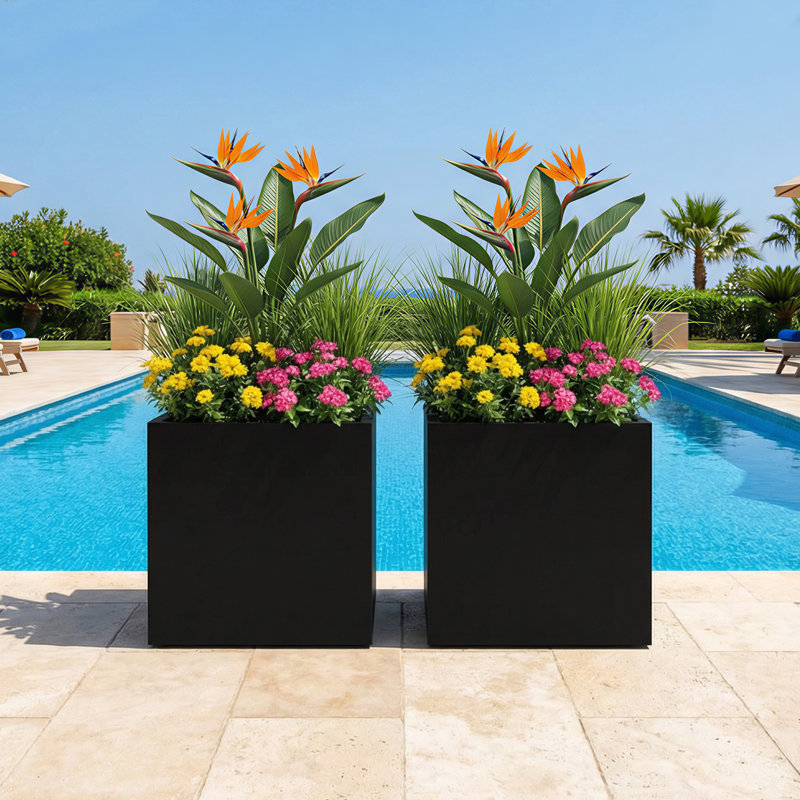 18" H x 17" W Outdoor/Indoor Rectangle Planter Box Metal Garden Bed Planter with Drainage Holes for Patio Lawn, Set of 2