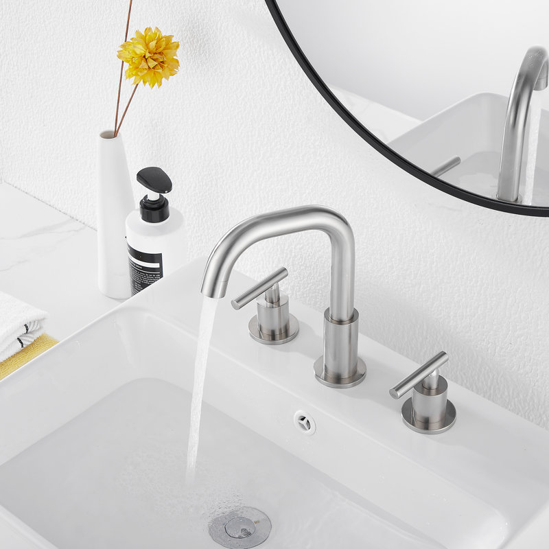 Widespread 2-handle Bathroom Faucet with Drain Assembly, Brushed Nickel