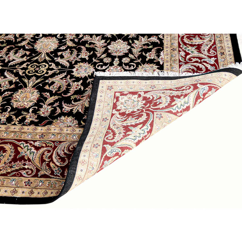 Tapis noir et rouge de haute qualité noué à la main, Rectangle 7 pi 11 po x 10 pi