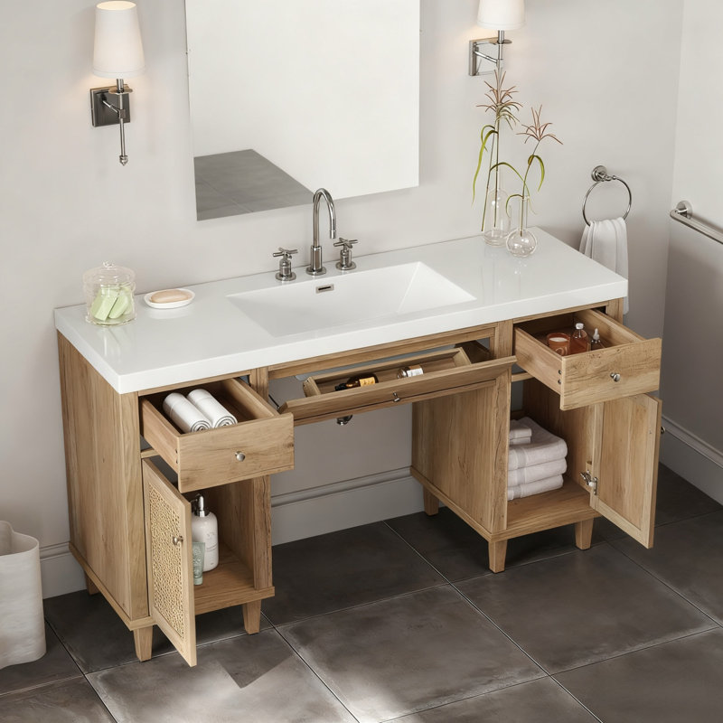 Spacieux meuble-lavabo en bois conforme à l'Ada avec lavabo en bois massif de style moderne