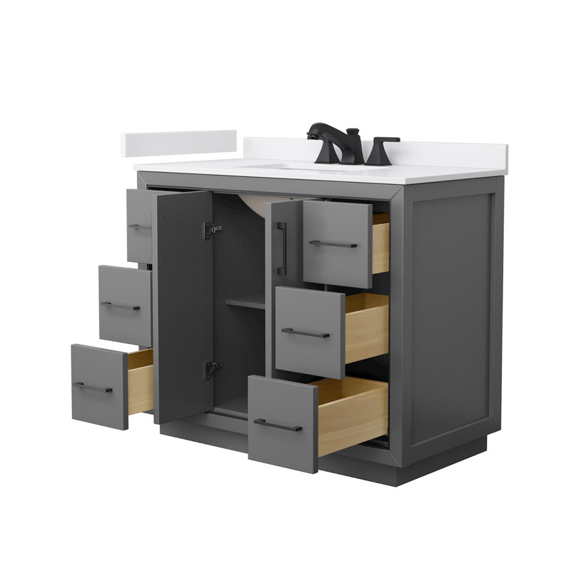 Icon 42" Freestanding Single Bathroom Vanity with Cultured Marble Top, Gray, Matte Black
