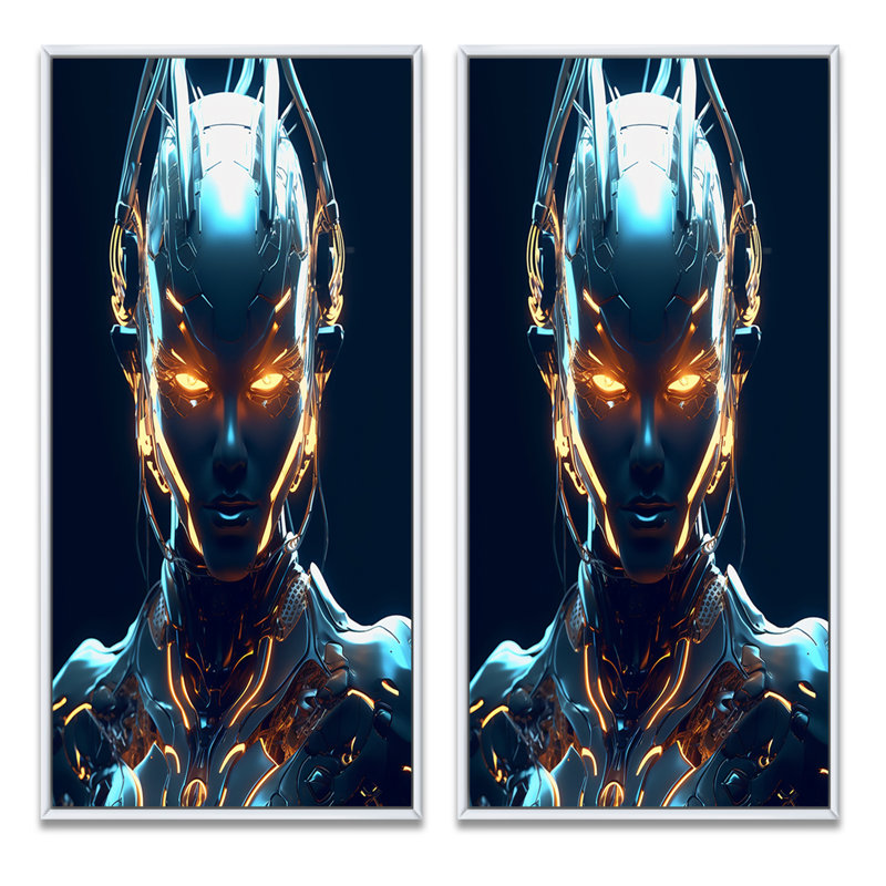 " Robotic Opponent " 2 - Pieces, White Framed, 32" H x 32" W