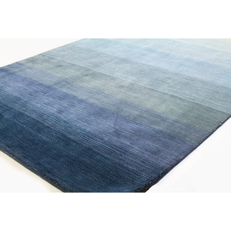 Handmade Blue Wool Tufted Stripe Rectangular Area Rug 5' x 7'