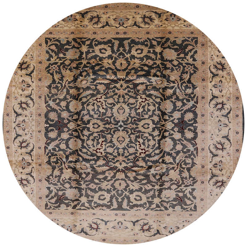 Tapis oriental beige / noir Tavernier, Rond 8 pi