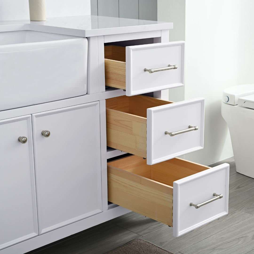 Aisa 54" Pine Single Bathroom Vanity, White/Brushed Nickel