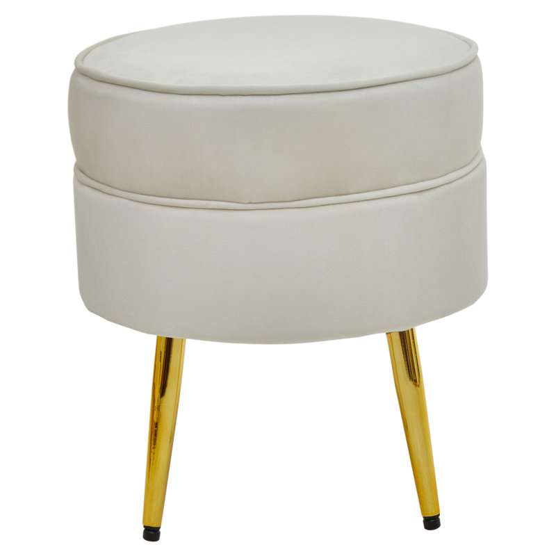 Willsboro 40cm Wide Velvet Round Solid Colour Footstool Ottoman, Cream