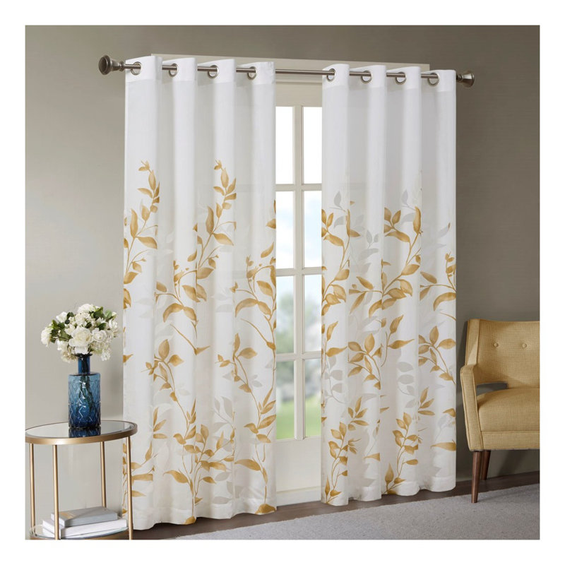 Panneau de rideau semi-transparent Burnout (panneau simple) avec œillets, ivoire / or, L 84 po x l 50 po, Ivory/Gold