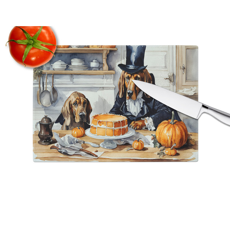 Bloodhound Fall Kitchen Pumpkins Glass Cutting Board Large