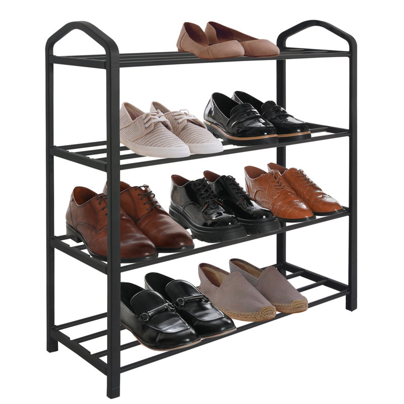  Range-chaussures à 4 niveaux - Range-chaussures pour placards, vestibules ou garages - Tablette de rangement avec cadre renforcé - Noir