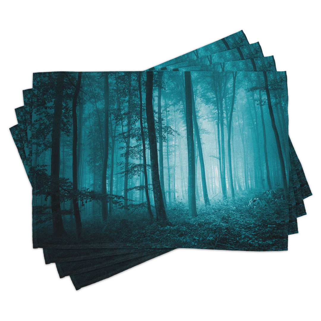 Platzdeckchen 4er-Set, Nebliger dunkler Landwald, Teal