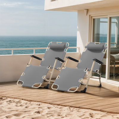 Okwara Folding Lounge Chair with Adjustable Headrest, Outdoor Portable Reclining Lounger