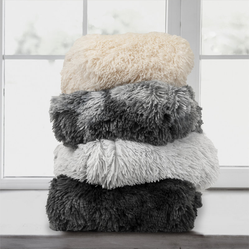 Cream Twin Faux Fur Sherpa Reversible Throw Blanket