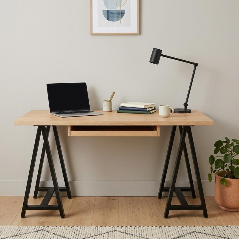 Bureau double caisson en bois massif et en métal Guice