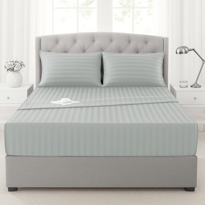 200 Thread Count Microfibre Stripe Fitted Sheet 40cm, Super King (6'), Grey