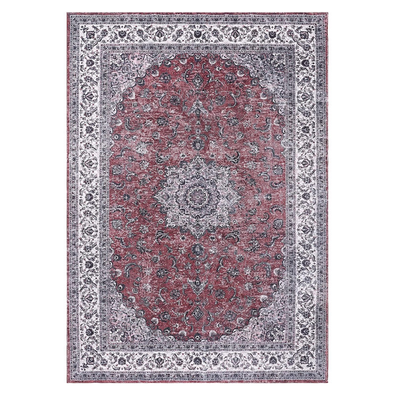 Floral Machine Printed Area Rug, Rectangle 160 cm x 230 cm, Red
