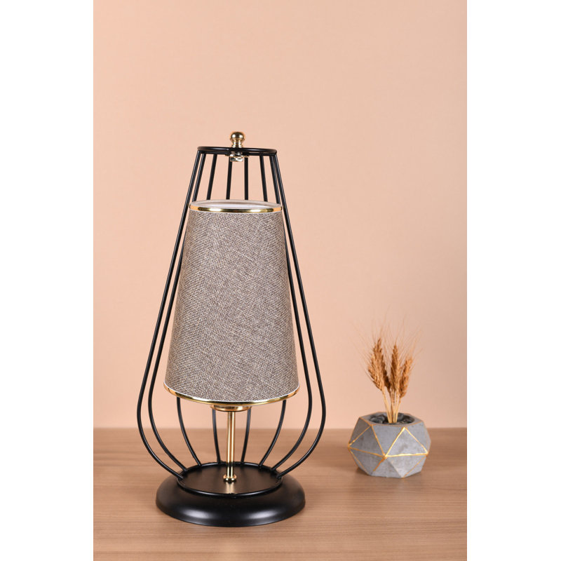 Lampe de table en métal Adrain, Noir / or, Beige