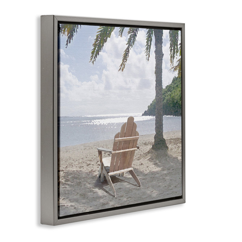 «Chair Under Palm Tree», art mural sur toile flottante par Noah Bay, Cadre flottant gris lustré, H 25 po x l 25 po