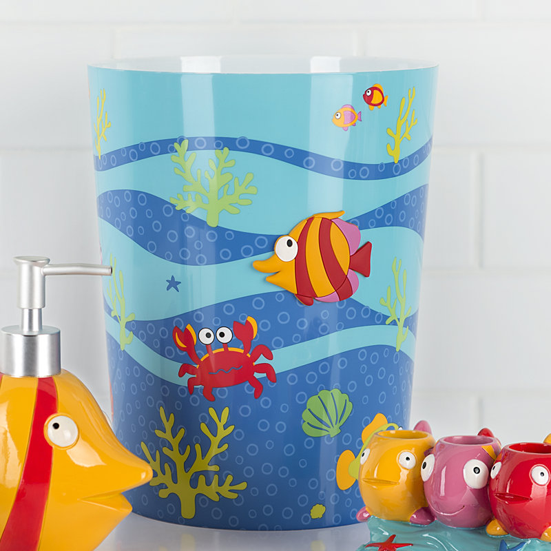 Blue Plastic Sea Life Kids Wastebasket