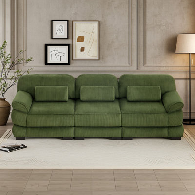 3-Seat Corduroy Sectional Sofa with Seat Cushions and Lumbar Pillow