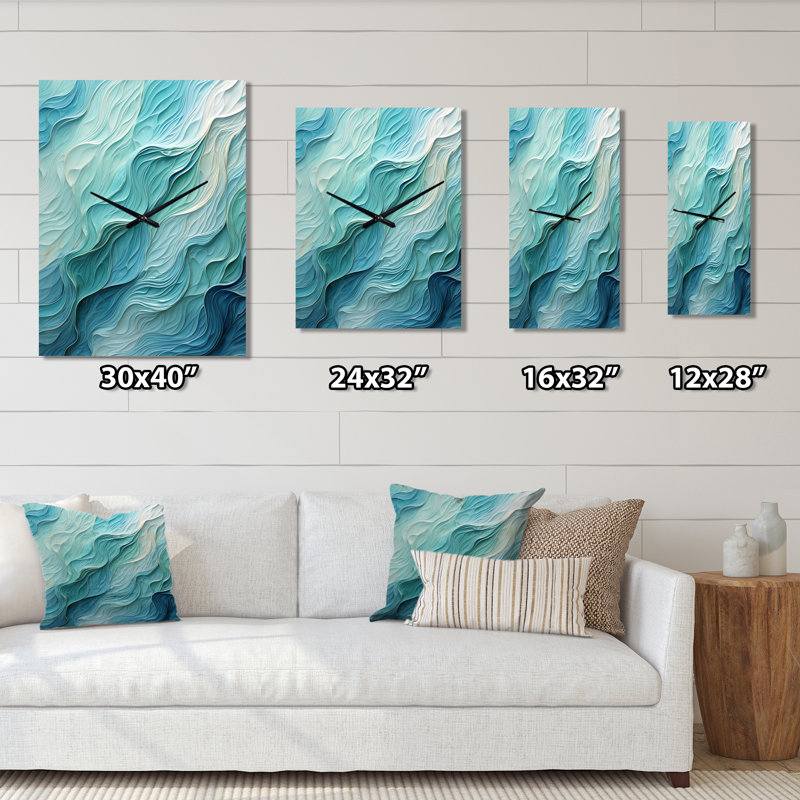 Horloge murale turquoise et blanche Turquoise Serenity Swirl I, Très grand