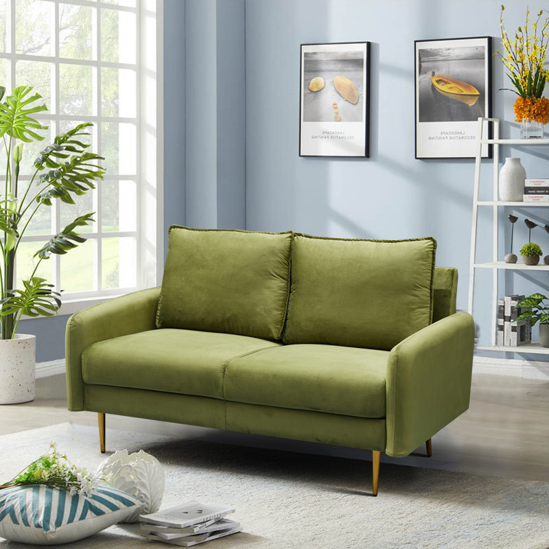 Govany 57.8'' Velvet Loveseat, Army Green Velvet, 33" H x 57.8" W x 31.7" D