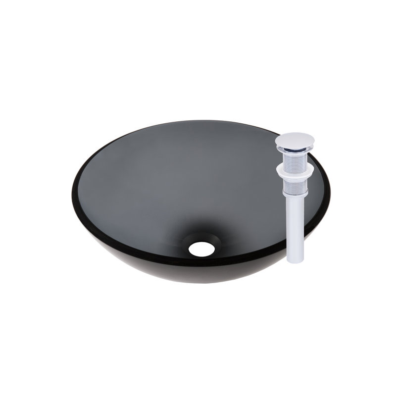 Novatto 16.5'' Black Glass Circular Bathroom Sink, Chrome