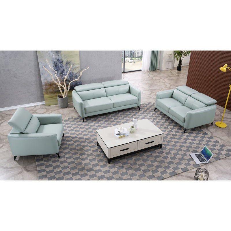 Fauteuil Arvelo, Cuir véritable bleu sarcelle clair