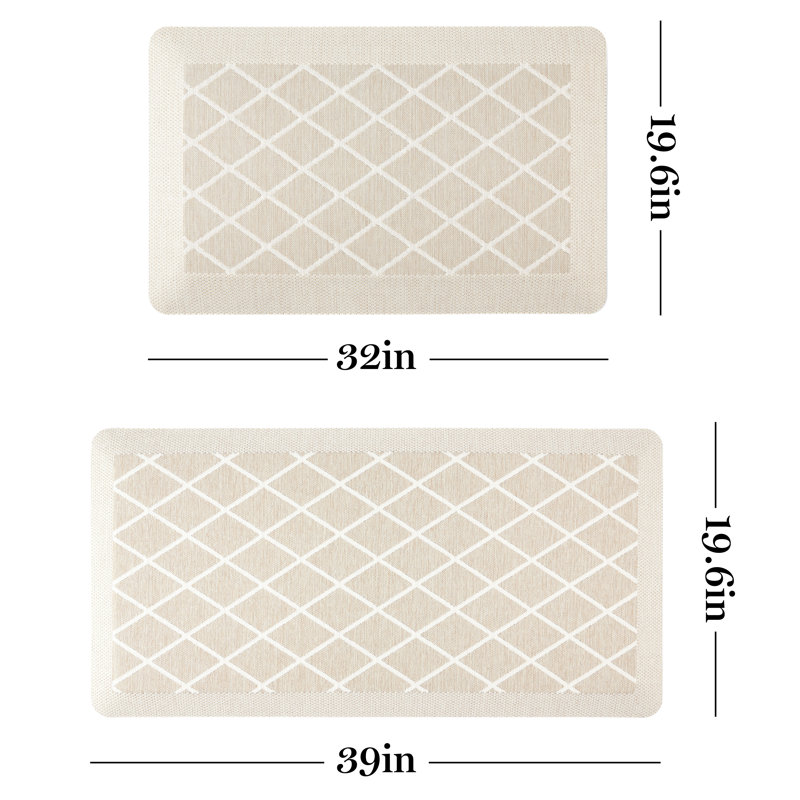 Beige Diamond Pattern Anti-Fatigue Kitchen Mat 19.6" x 32"