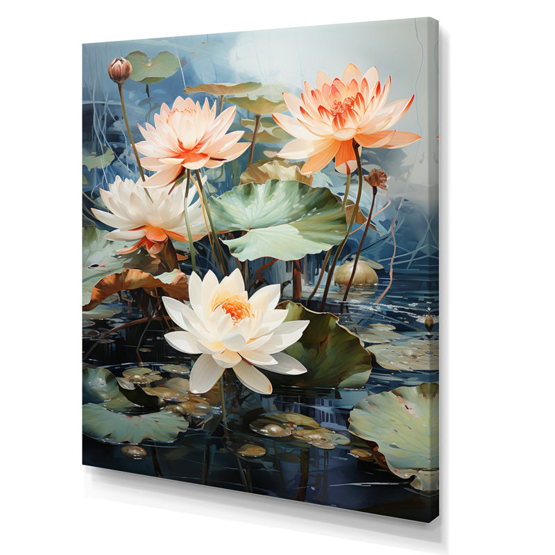 «Lusulu Asian Art Lotus Pond I», reproduction sur toile, Toile tendue, H 32 po x l 16 po x P 1 po