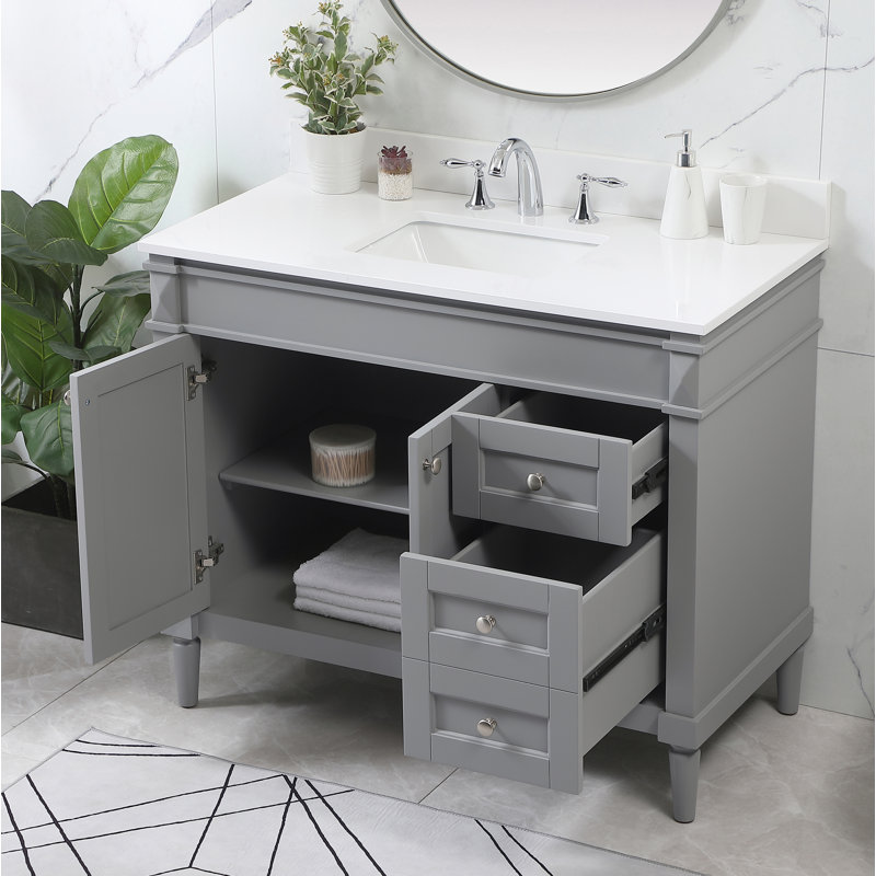 Readington 42'' Single Bathroom Vanity with Engineered Marble Top, Gray, 42"