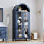 Bibliothèque de 63 po de hauteur avec 2 grandes portes en verre, armoire de rangement à 5 niveaux avec tablette ajustable Farmhouse, pour le salon, la salle à manger, la cuisine, bleu-735695997