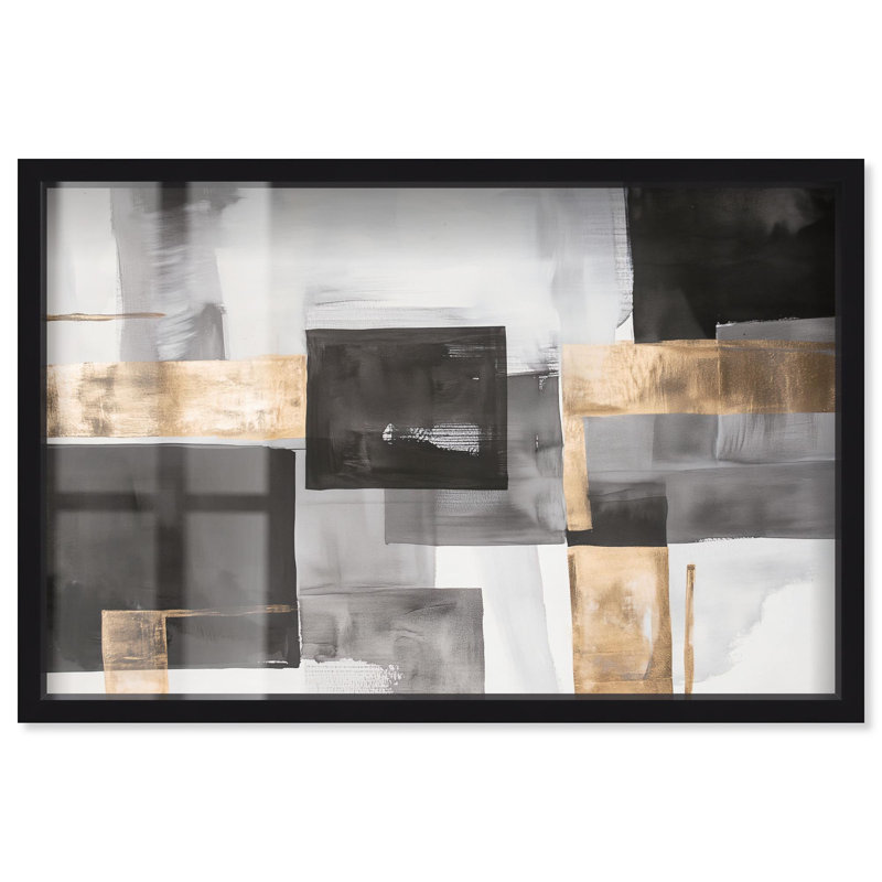 «Graphite and Glimmer I Shadowbox Print» par Art Remedy, H 11 po x l 16 po, Crème, crème