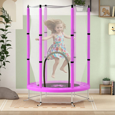 Freeport Park 140cm Cylinder with Safety Enclosure Kid / Toddler Trampoline with Handlebar