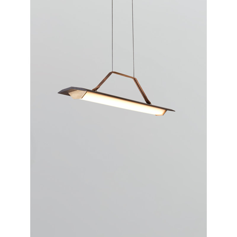 Penna Linear LED Pendant, 7.7" H x 64.5" W x 2.3" D, 2700K Warm White Bulb Temp, 277V, Brass/ Dark Walnut