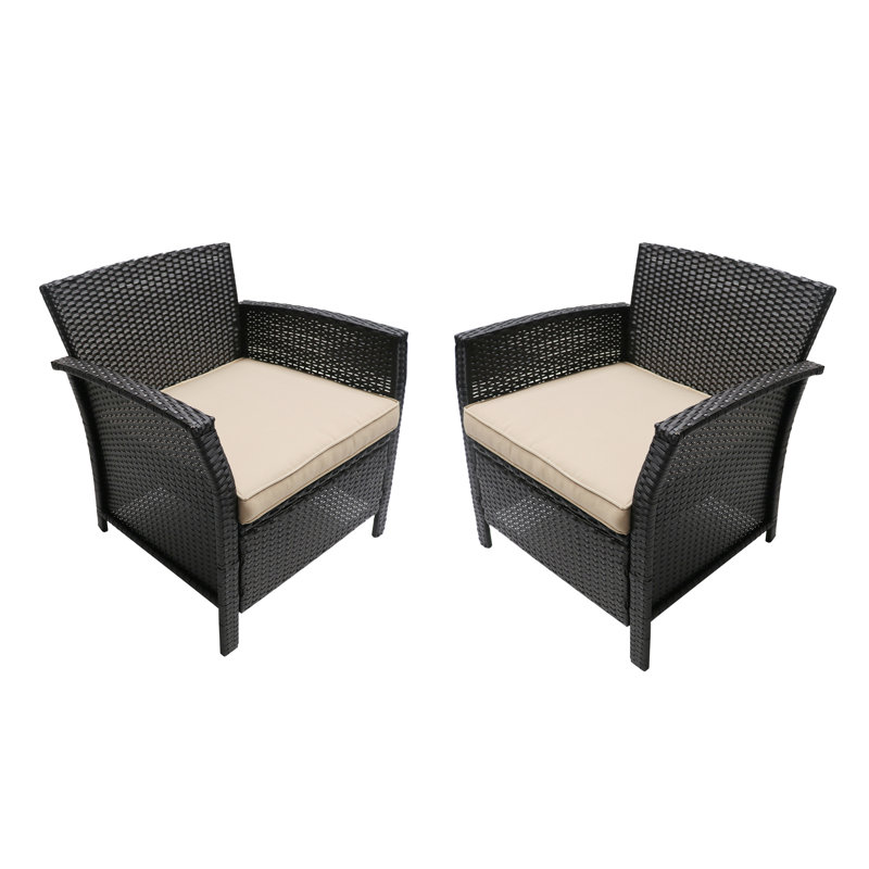 2 pièces chaises d'extérieur - Pe et fer brun + 2 chaises brun clair et tendance